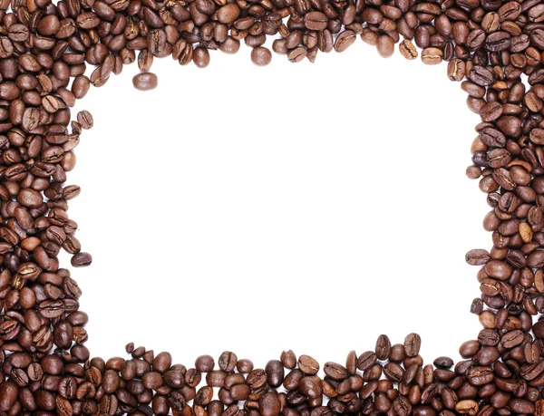 Hnědá pražená kávová zrna foto rámeček s bílou prázdný prostor fo — Stock fotografie