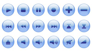 Set of blue vector icons for media player, internet or another u clipart
