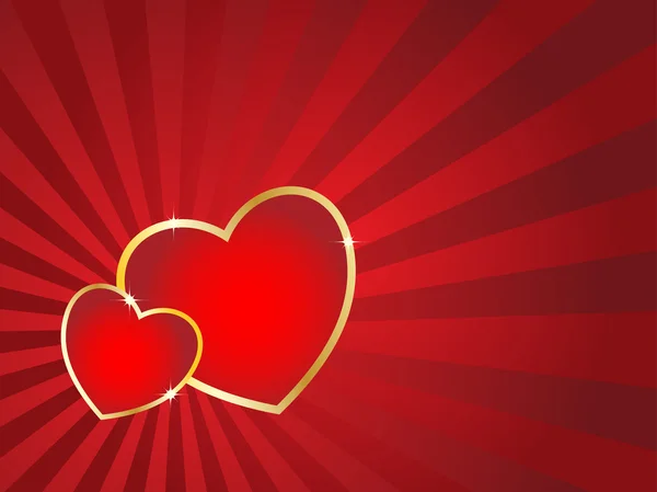 Deux cœurs avec trait d'or et fond rayé. Valentine — Image vectorielle