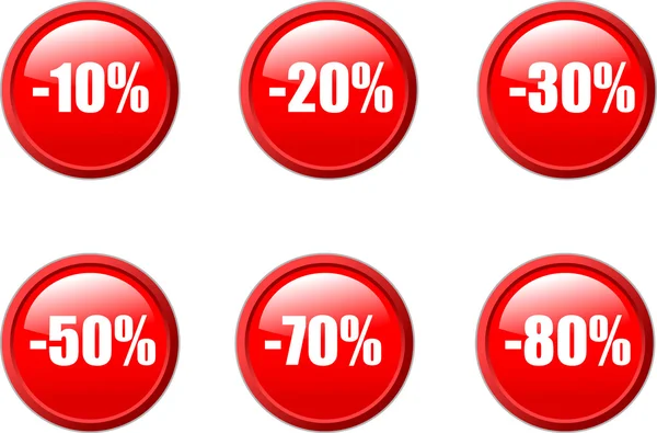 Set of vector aqua style sales discount buttons in red. — Stock Vector