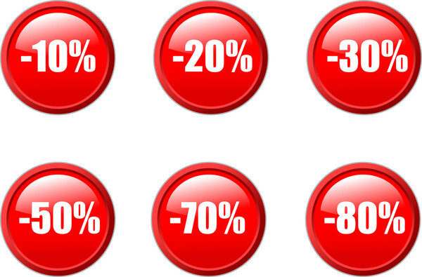 Set of vector aqua style sales discount buttons in red.