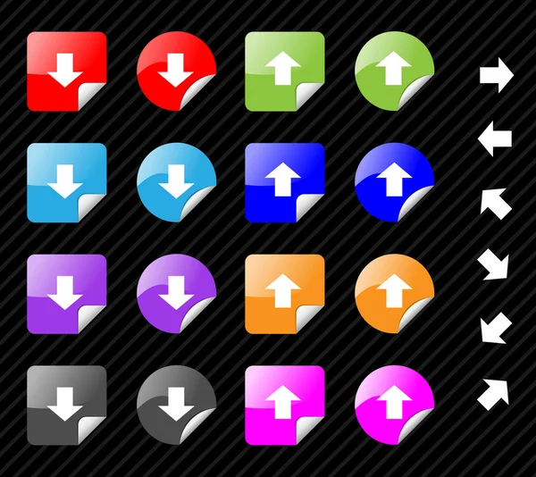 Sammlung mehrfarbiger Vektor-klebriger Symbole mit Pfeilen für — Stockvektor