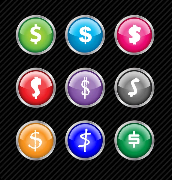 Conjunto de botones vectoriales con diferentes variaciones de signo de dólar s — Vector de stock