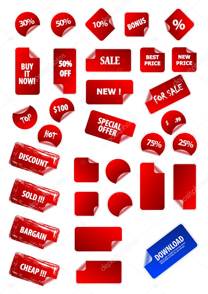 Big collection of vector sticky price labels for marketing and a