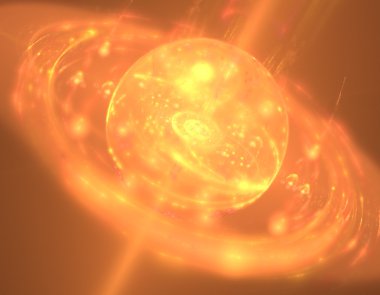 Dijital futuristik turuncu güneş render. fırtına ile patlayan bir