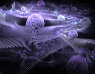 Abstract digitally rendered fractal puprple world in space on bl clipart