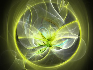 Digitally rendered abstract yellow butterfly in circle with ener clipart