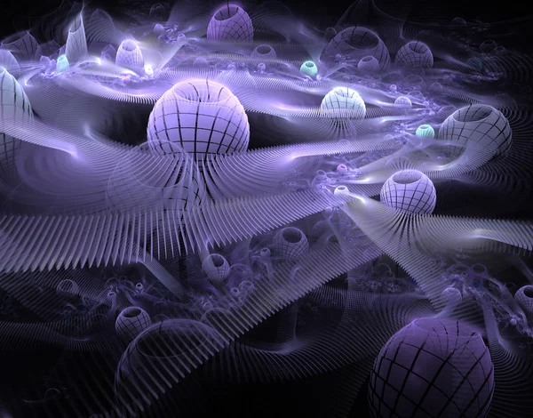 Abstract digitally rendered fractal puprple world in space on bl — Stock Photo, Image