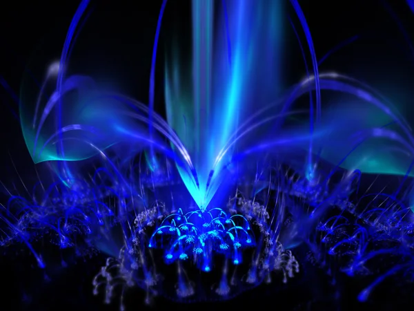 Digitálně vykreslen modrá fontána plazmatu plamene na černém pozadí. — Stock fotografie