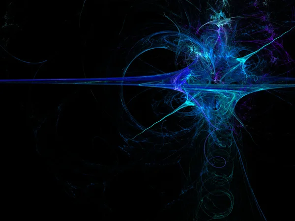 Digitaal gesmolten abstract blue fractal op zwart exploderende. — Stockfoto