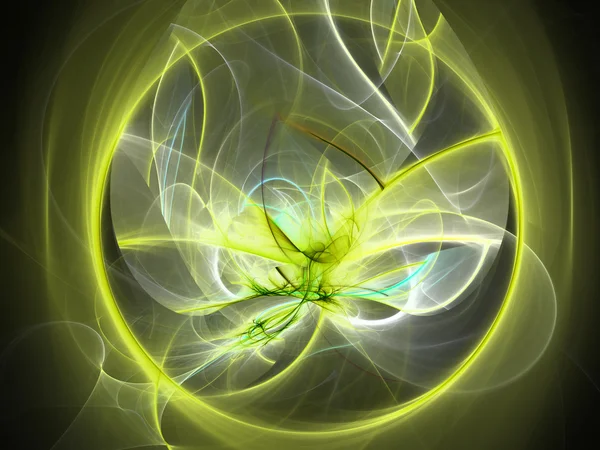 Digitally rendered abstract yellow butterfly in circle with ener — Stock Photo, Image
