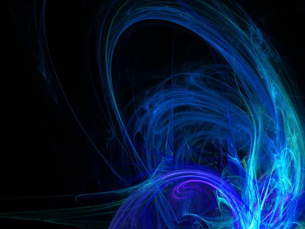 Digitálně vykreslen abstraktní modré energetické vlny fraktální na černém pozadí. — Stock fotografie