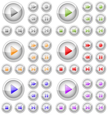 Set of stylish colored vector multimedia buttons. Aqua web 2.0. clipart