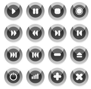 Collection of gray vector multimedia buttons. Easy to edit, any clipart