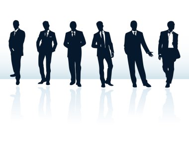 Set of dark blue vector businessman silhouettes in suits. More i clipart