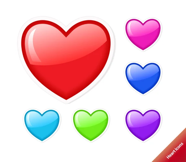 Conjunto de iconos de corazón vectorial estilo Aqua. Diferentes colores, cualquier tamaño — Archivo Imágenes Vectoriales