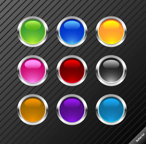 Collection de boutons vectoriels ronds brillants. Différentes couleurs, eas — Image vectorielle