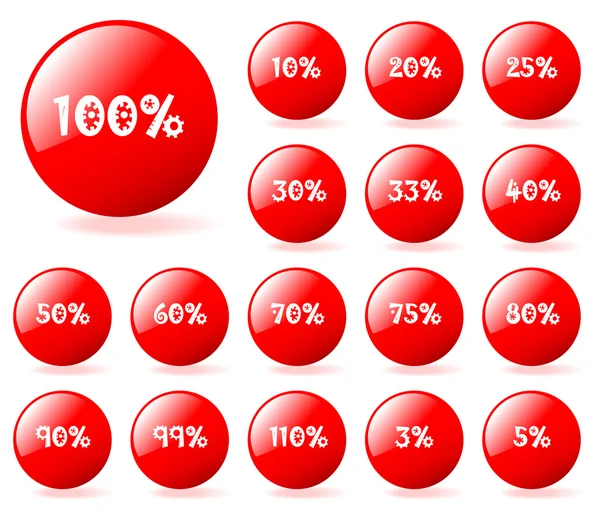 Set de botones de descuento rojo estilo Aqua vectorial. Fácil de editar, cualquier — Vector de stock