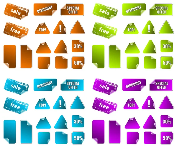 Collection d'étiquettes de marketing collantes vectorielles multicolores. Perfe — Image vectorielle