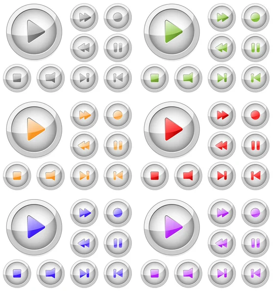 Conjunto de elegantes botones multimedia vectoriales de colores. Aqua web 2.0 . — Vector de stock