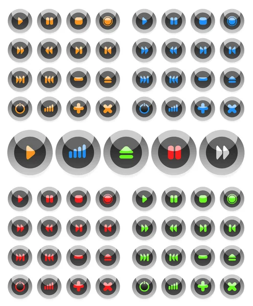 Coleção de botões multicoloridos vetor multimídia. Fácil de fazer — Vetor de Stock
