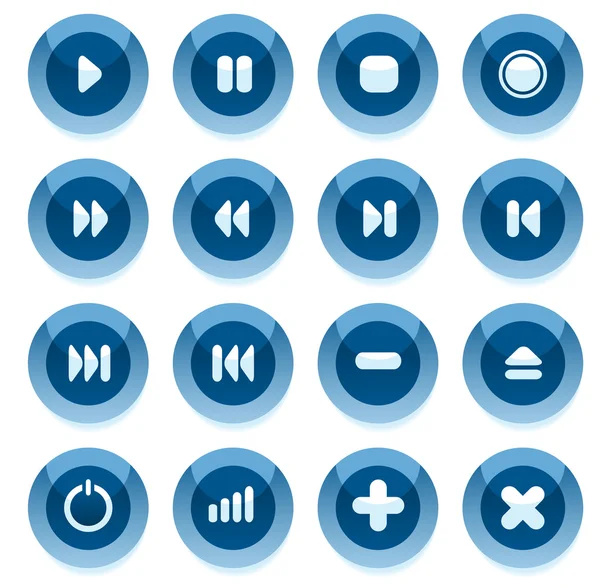 Set von blauen Vektor-Multimedia-Buttons mit Schatten. leicht zu bearbeiten, — Stockvektor