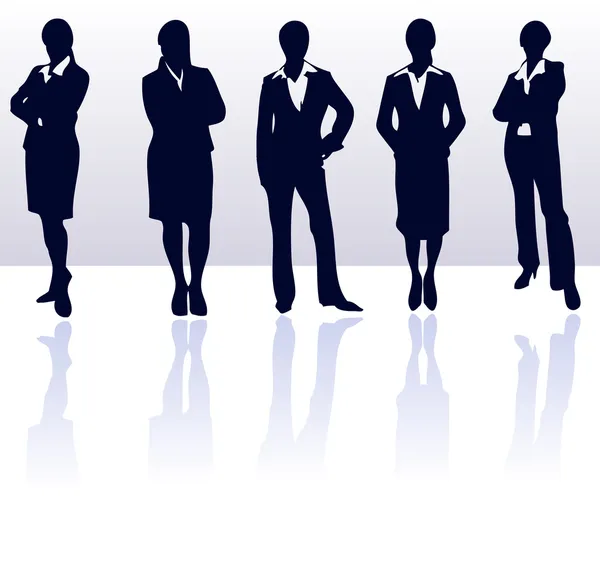 Set di silhouette donna d'affari vettoriale blu scuro con riflessi — Vettoriale Stock