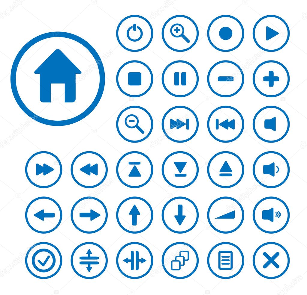 Collection of vector audio buttons. Easy to edit, any size.
