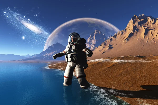 Astronaut an den Ufern der Welt. — Stockfoto