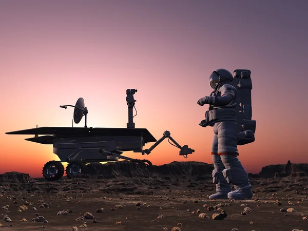 Astronauten vor dem Hintergrund eines Planeten — Stockfoto