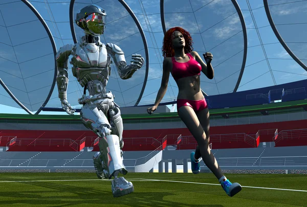 El robot y la chica — Foto de Stock