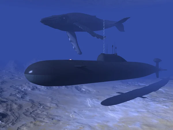 Submarine and whale — Stock Photo, Image