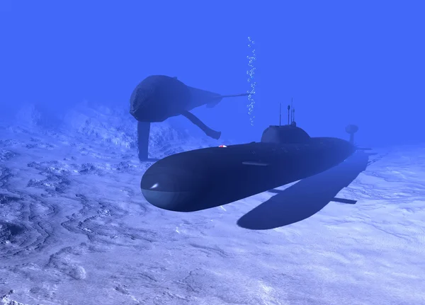 Submarino y ballena — Foto de Stock