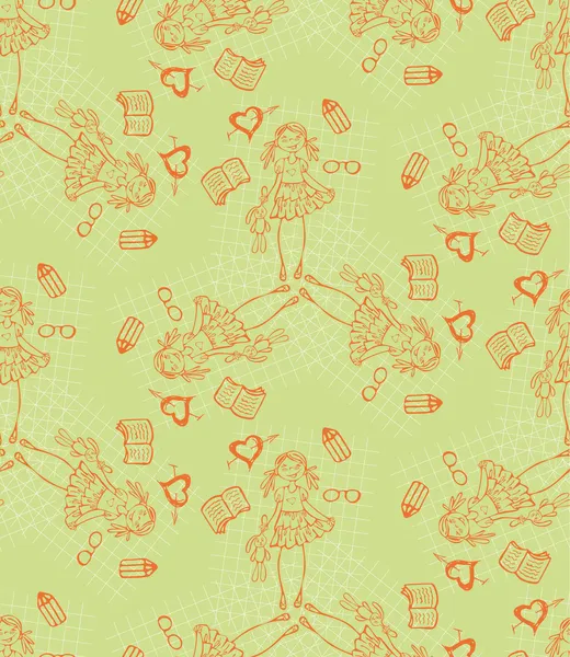 Baby Mädchen Vektor Cartoon nahtlose Muster. Glamour-Hintergrund — Stockvektor