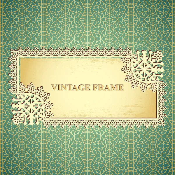 Vintage vector frame on seamless lace pattern — Stock Vector