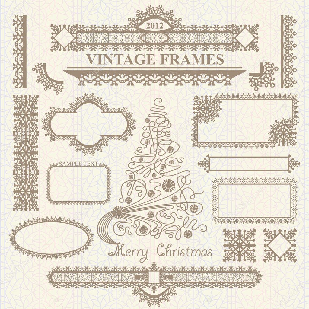 Christmas vector vintage elements set.