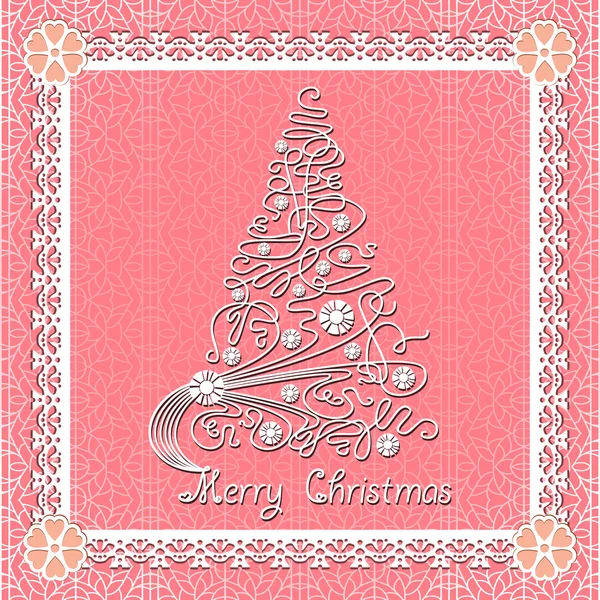 White lace christmas tree on seamless background. — Stock Vector