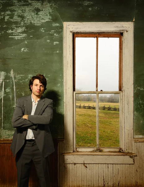 stock image Suited man in Abandoned Home