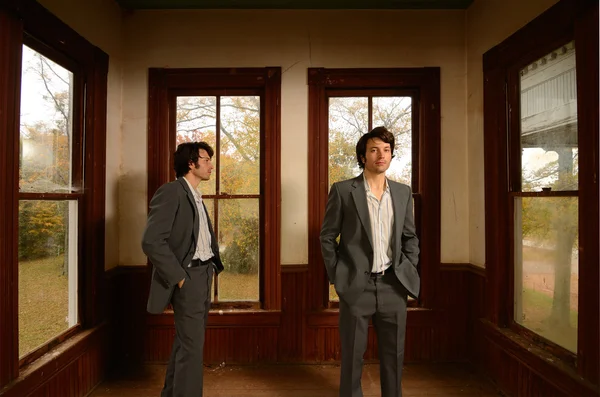 Twin Suited men in Antique Home — Stock Photo, Image