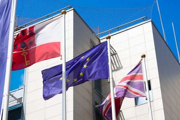 stock image Gibraltar Great Britain European Union flags