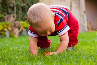 Toddler discovering nature clipart