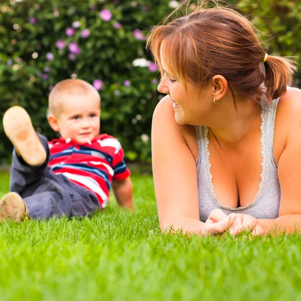 Happy woman with little boy — Stock Photo, Image