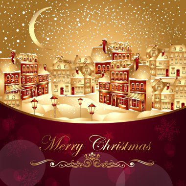 Christmas vector illustration with gold town clipart