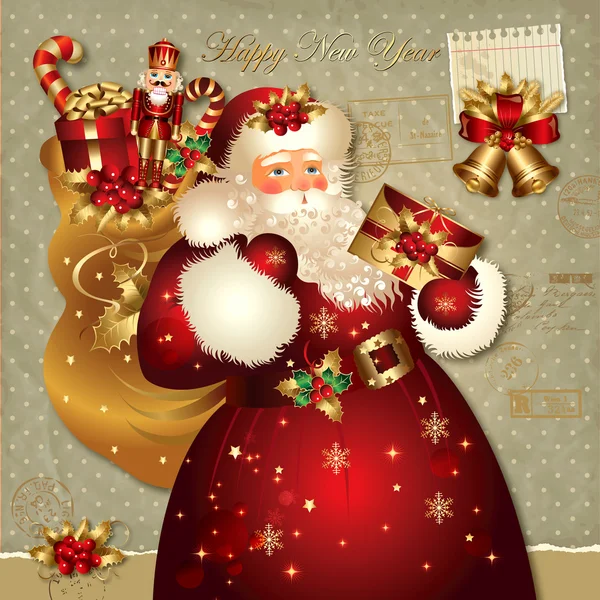 サンタクロースとクリスマスイラスト — ストックベクタ
