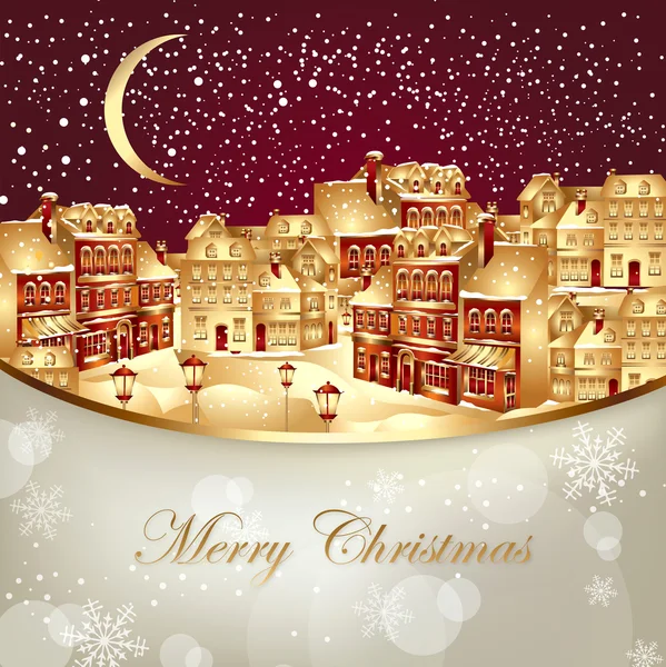 Christmas vector illustration with gold town — Stock Vector