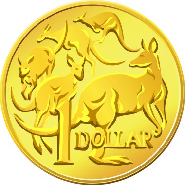 Vector Australian Money, gold Dollar with the image of a kangaro clipart