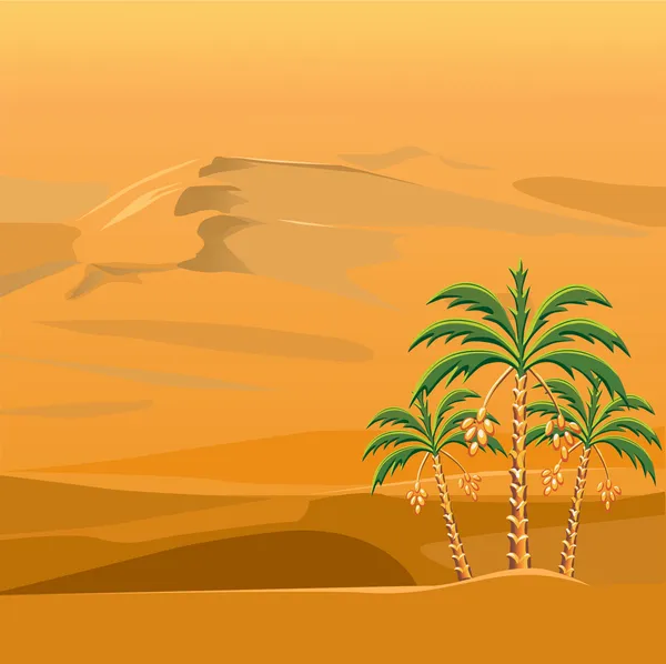 Vektor av ett ökenlandskap med palmer — Stock vektor