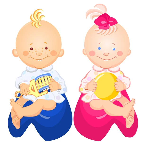 Vecteur bébé garçon et fille sont assis sur les pots — Image vectorielle