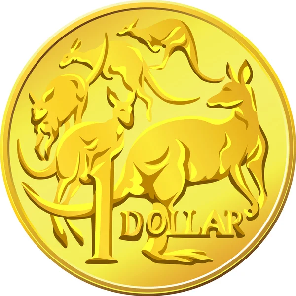 Vector de dinero australiano, dólar de oro con la imagen de un cangaro — Vector de stock