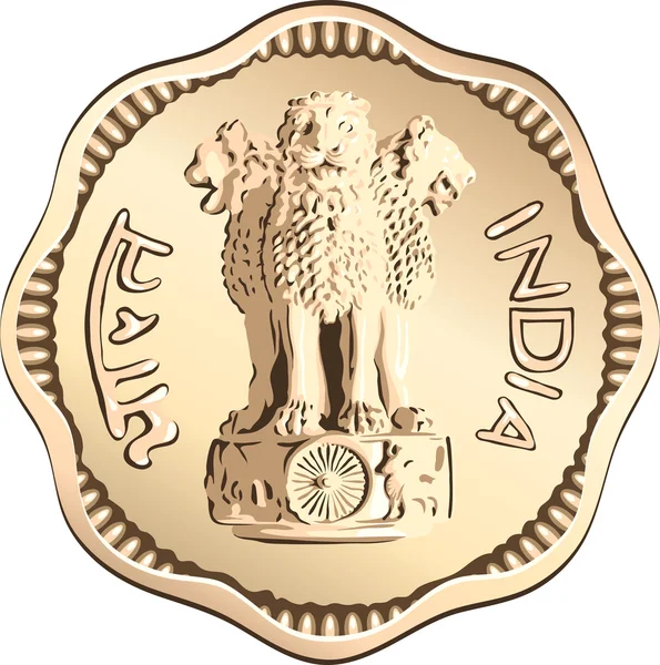Moeda de dinheiro indiano vetorial com leões —  Vetores de Stock